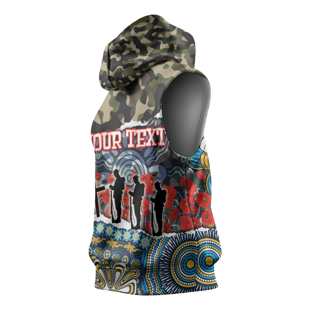 Personalized Gold Coast Titans ANZAC Sleeveless Hoodie Indigenous Camouflage Poppy Memorial Soldier Spartan