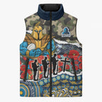 Personalized Gold Coast Titans ANZAC Sleeveless Puffer Jacket Indigenous Camouflage Poppy Memorial Soldier Spartan