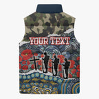 Personalized Gold Coast Titans ANZAC Sleeveless Puffer Jacket Indigenous Camouflage Poppy Memorial Soldier Spartan