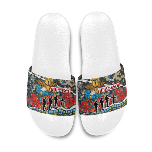Personalized Gold Coast Titans ANZAC Slide Sandals Indigenous Camouflage Poppy Memorial Soldier Spartan