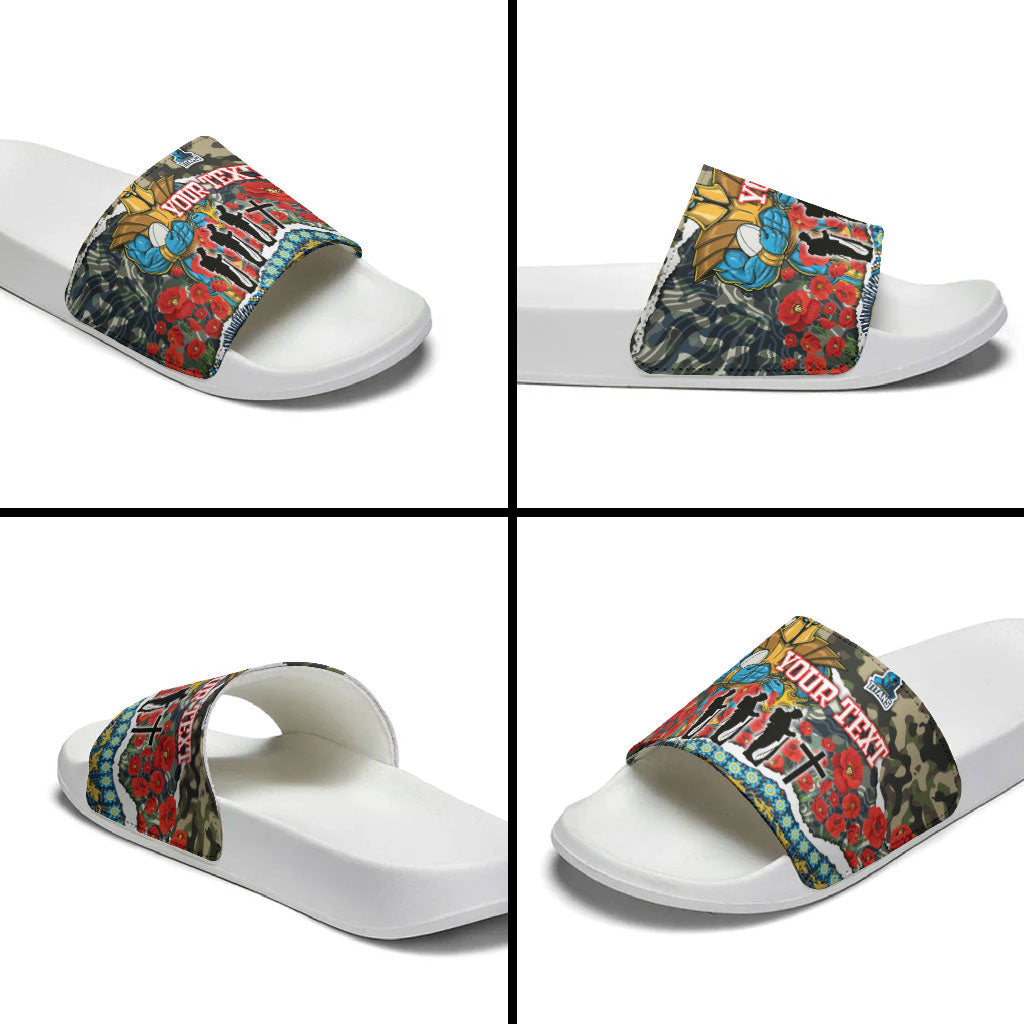 Personalized Gold Coast Titans ANZAC Slide Sandals Indigenous Camouflage Poppy Memorial Soldier Spartan