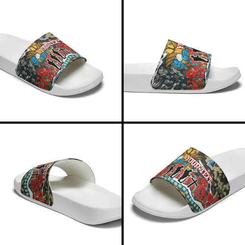 Personalized Gold Coast Titans ANZAC Slide Sandals Indigenous Camouflage Poppy Memorial Soldier Spartan