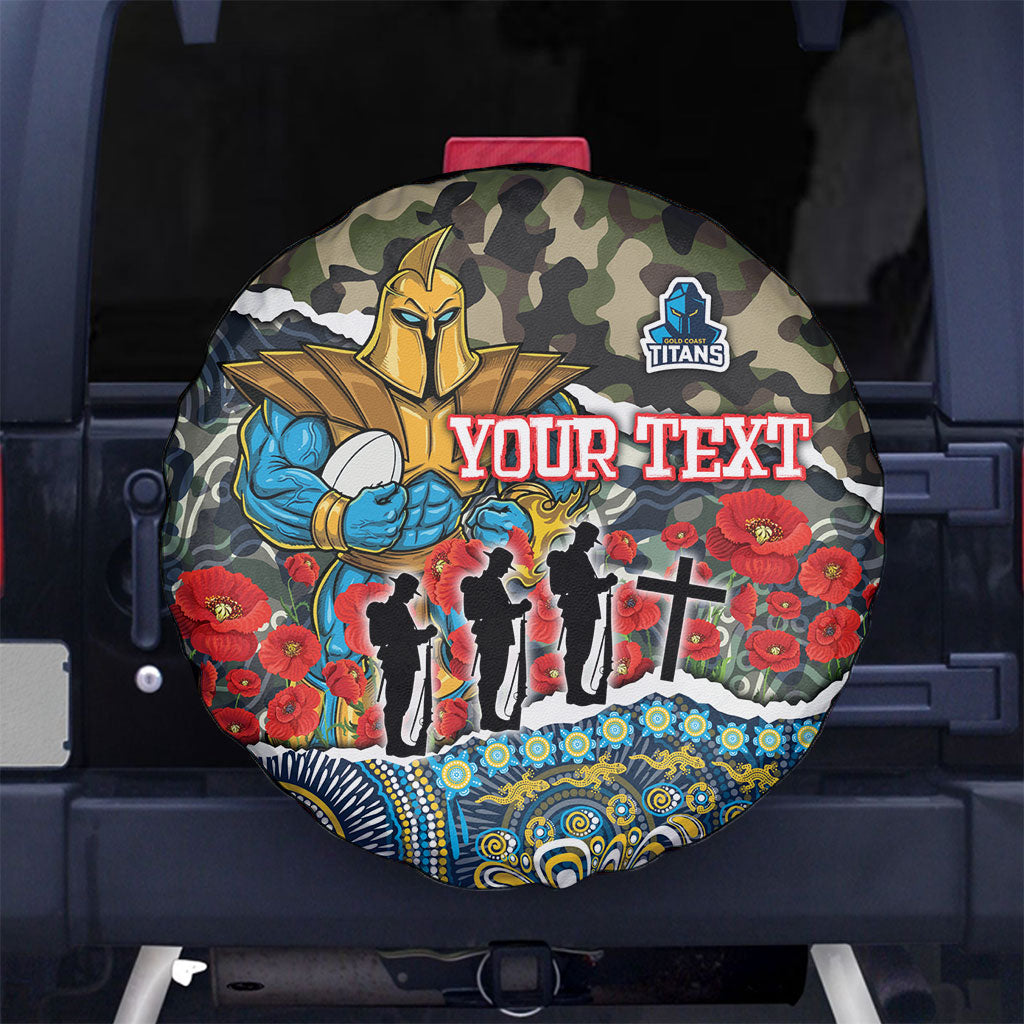 Personalized Gold Coast Titans ANZAC Spare Tire Cover Indigenous Camouflage Poppy Memorial Soldier Spartan