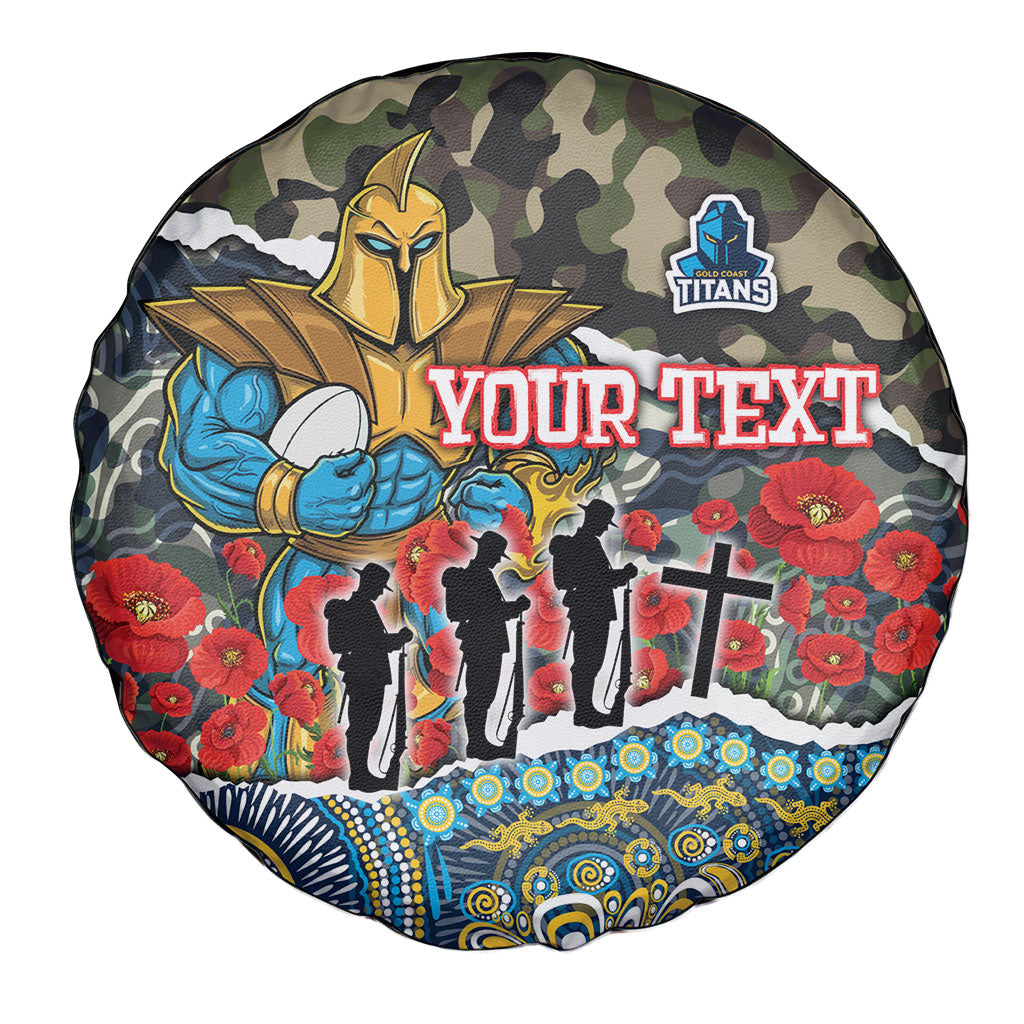 Personalized Gold Coast Titans ANZAC Spare Tire Cover Indigenous Camouflage Poppy Memorial Soldier Spartan