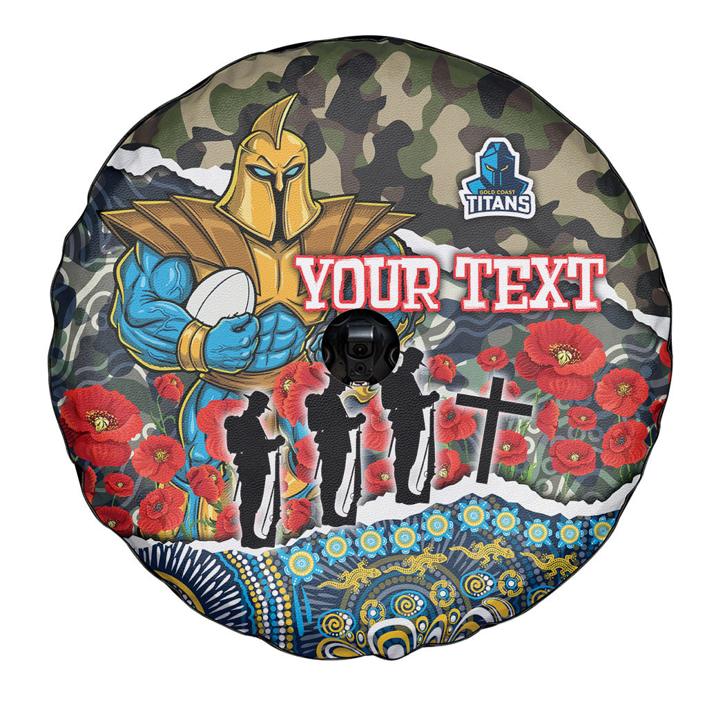 Personalized Gold Coast Titans ANZAC Spare Tire Cover Indigenous Camouflage Poppy Memorial Soldier Spartan