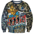 Personalized Gold Coast Titans ANZAC Sweatshirt Indigenous Camouflage Poppy Memorial Soldier Spartan