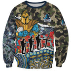 Personalized Gold Coast Titans ANZAC Sweatshirt Indigenous Camouflage Poppy Memorial Soldier Spartan