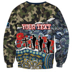 Personalized Gold Coast Titans ANZAC Sweatshirt Indigenous Camouflage Poppy Memorial Soldier Spartan