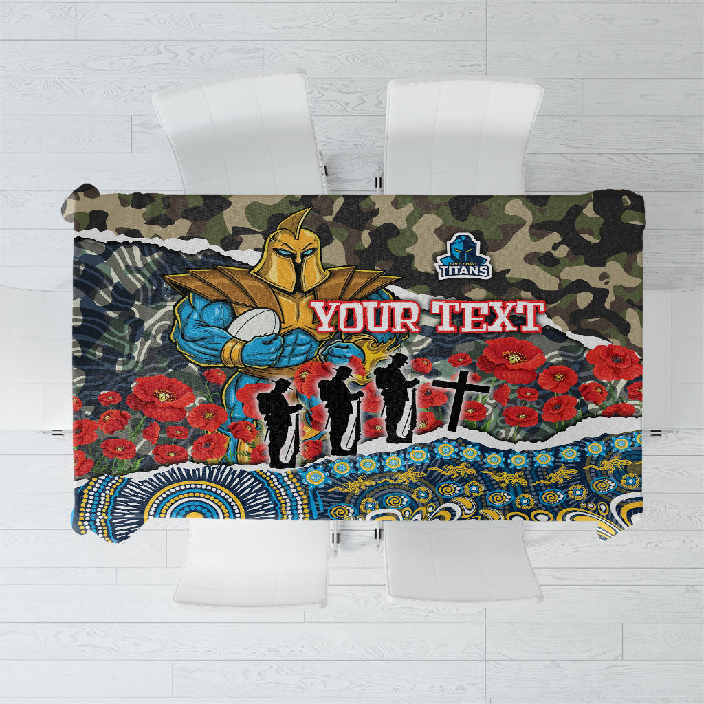 Personalized Gold Coast Titans ANZAC Tablecloth Indigenous Camouflage Poppy Memorial Soldier Spartan