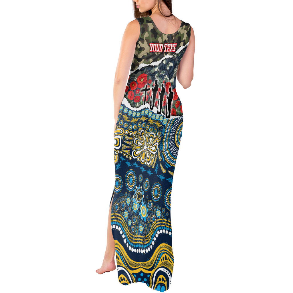 Personalized Gold Coast Titans ANZAC Tank Maxi Dress Indigenous Camouflage Poppy Memorial Soldier Spartan