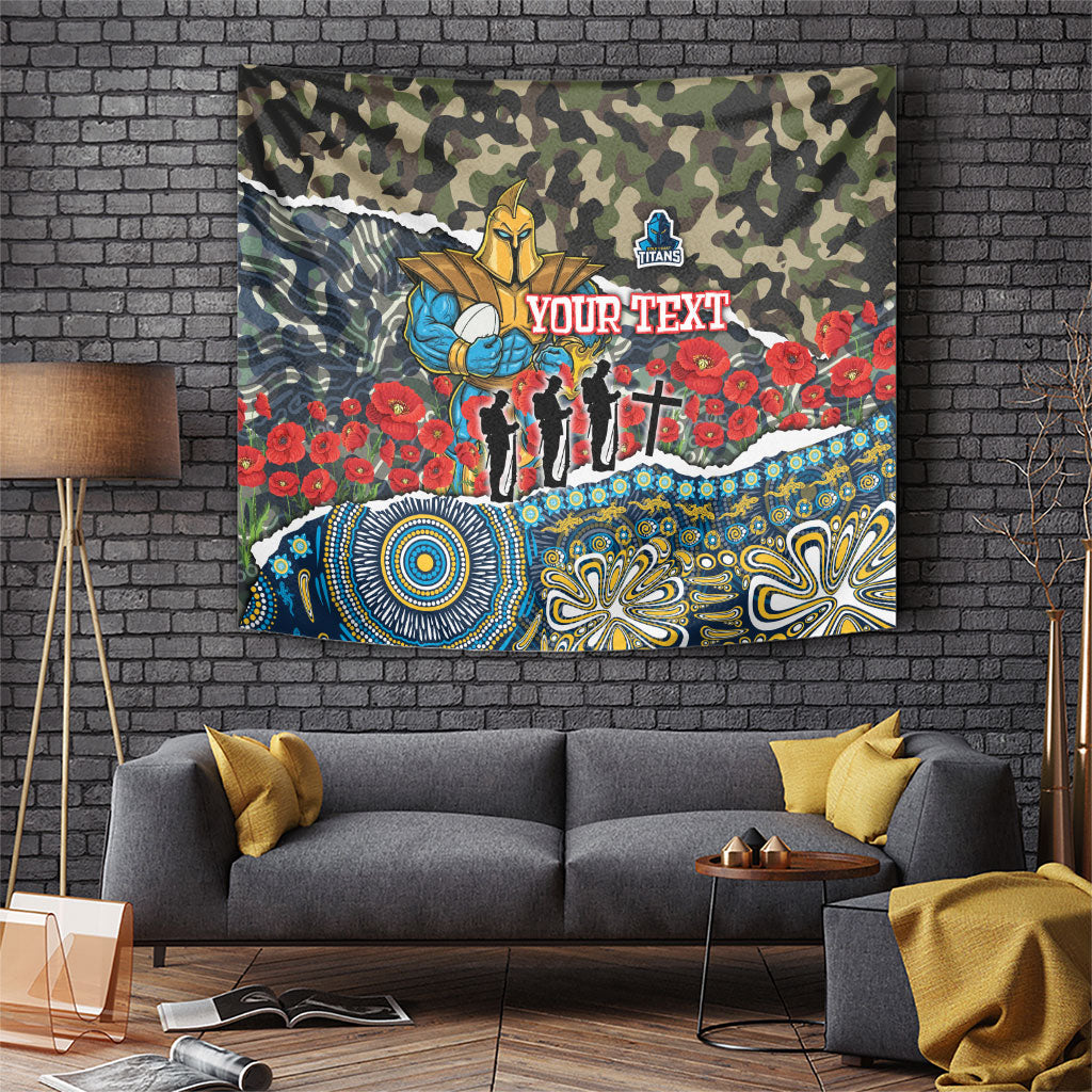 Personalized Gold Coast Titans ANZAC Tapestry Indigenous Camouflage Poppy Memorial Soldier Spartan