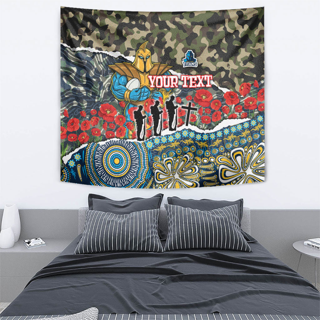 Personalized Gold Coast Titans ANZAC Tapestry Indigenous Camouflage Poppy Memorial Soldier Spartan