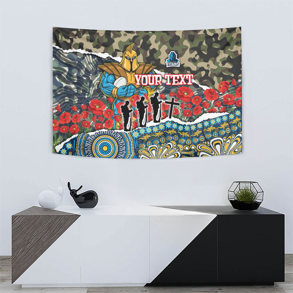 Personalized Gold Coast Titans ANZAC Tapestry Indigenous Camouflage Poppy Memorial Soldier Spartan
