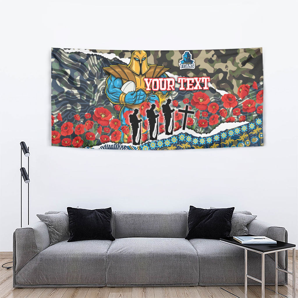 Personalized Gold Coast Titans ANZAC Tapestry Indigenous Camouflage Poppy Memorial Soldier Spartan