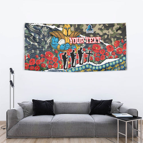 Personalized Gold Coast Titans ANZAC Tapestry Indigenous Camouflage Poppy Memorial Soldier Spartan