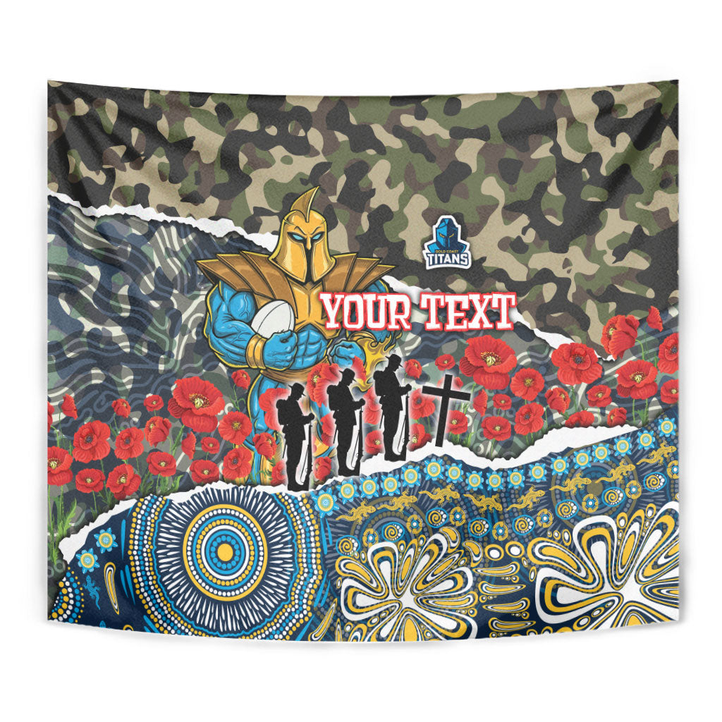 Personalized Gold Coast Titans ANZAC Tapestry Indigenous Camouflage Poppy Memorial Soldier Spartan