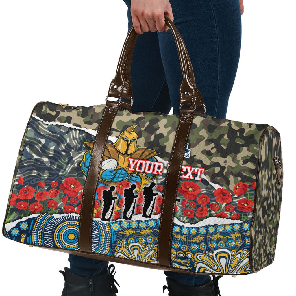 Personalized Gold Coast Titans ANZAC Travel Bag Indigenous Camouflage Poppy Memorial Soldier Spartan