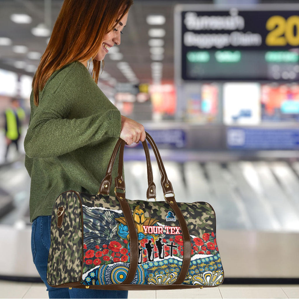 Personalized Gold Coast Titans ANZAC Travel Bag Indigenous Camouflage Poppy Memorial Soldier Spartan