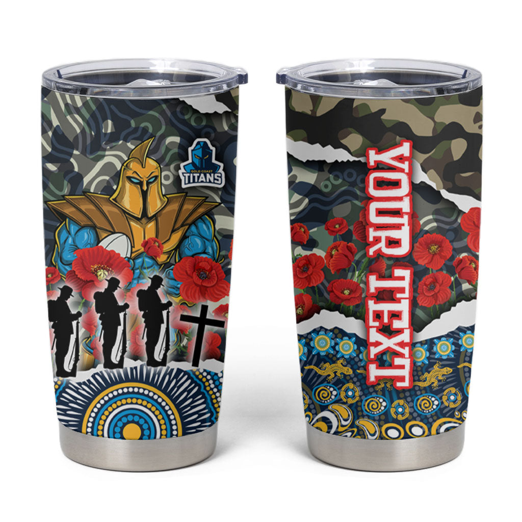 Personalized Gold Coast Titans ANZAC Tumbler Cup Indigenous Camouflage Poppy Memorial Soldier Spartan