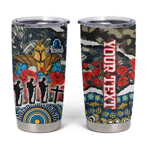Personalized Gold Coast Titans ANZAC Tumbler Cup Indigenous Camouflage Poppy Memorial Soldier Spartan