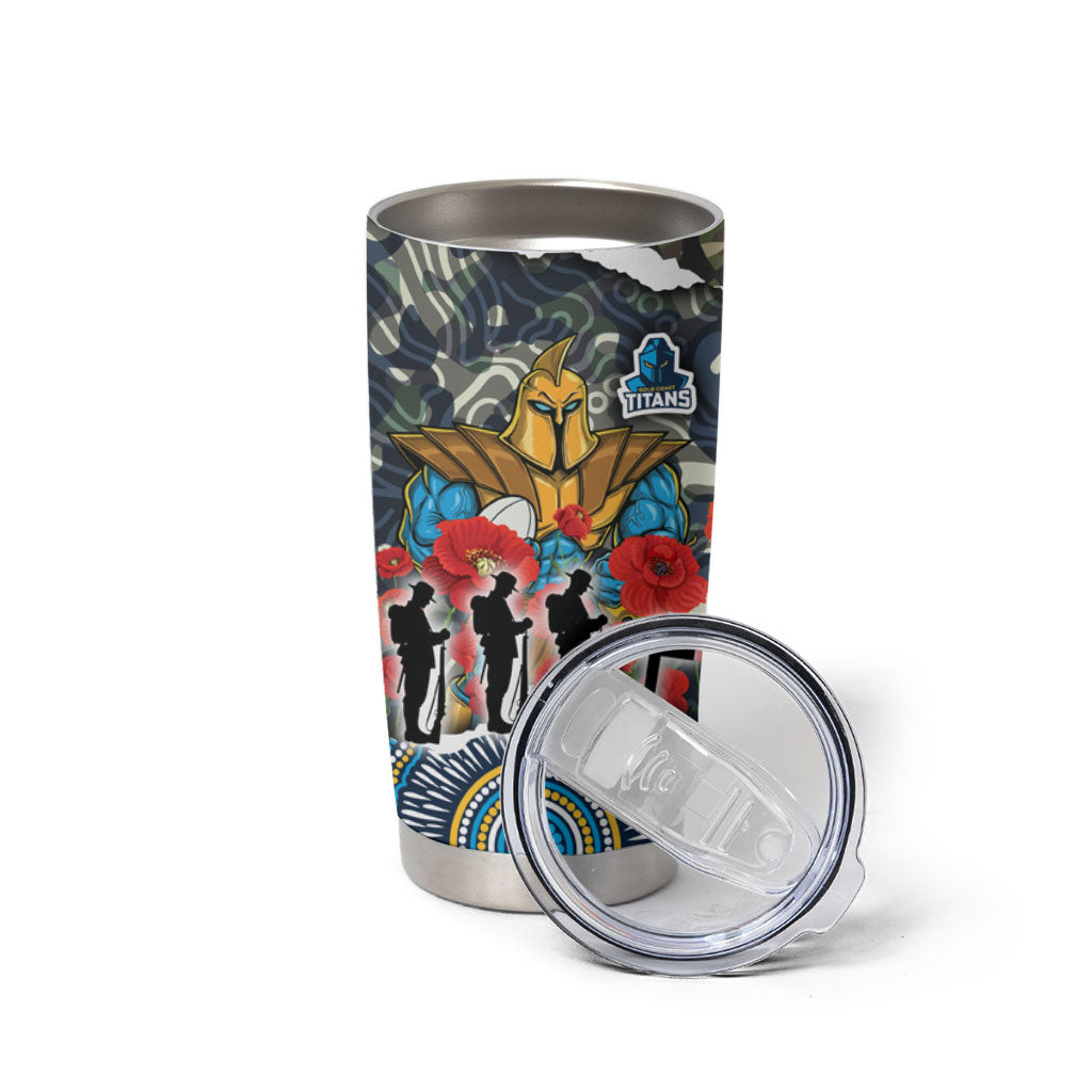 Personalized Gold Coast Titans ANZAC Tumbler Cup Indigenous Camouflage Poppy Memorial Soldier Spartan