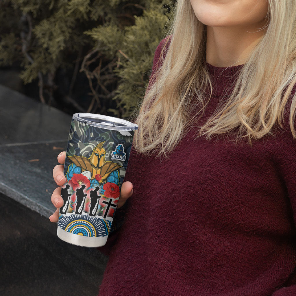 Personalized Gold Coast Titans ANZAC Tumbler Cup Indigenous Camouflage Poppy Memorial Soldier Spartan