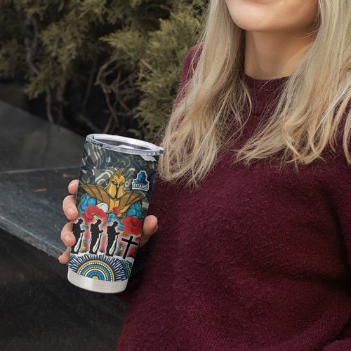 Personalized Gold Coast Titans ANZAC Tumbler Cup Indigenous Camouflage Poppy Memorial Soldier Spartan