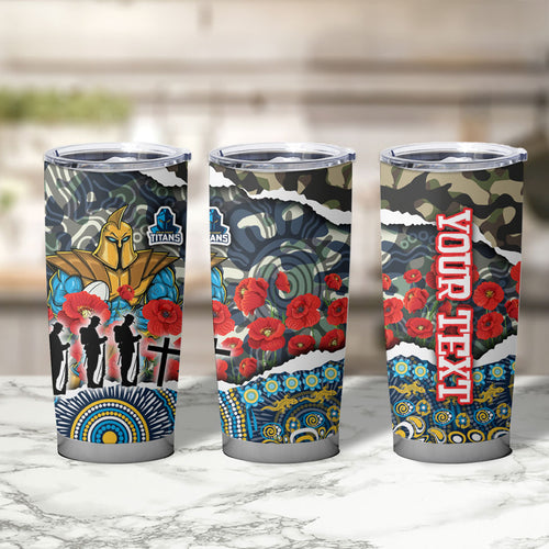 Personalized Gold Coast Titans ANZAC Tumbler Cup Indigenous Camouflage Poppy Memorial Soldier Spartan