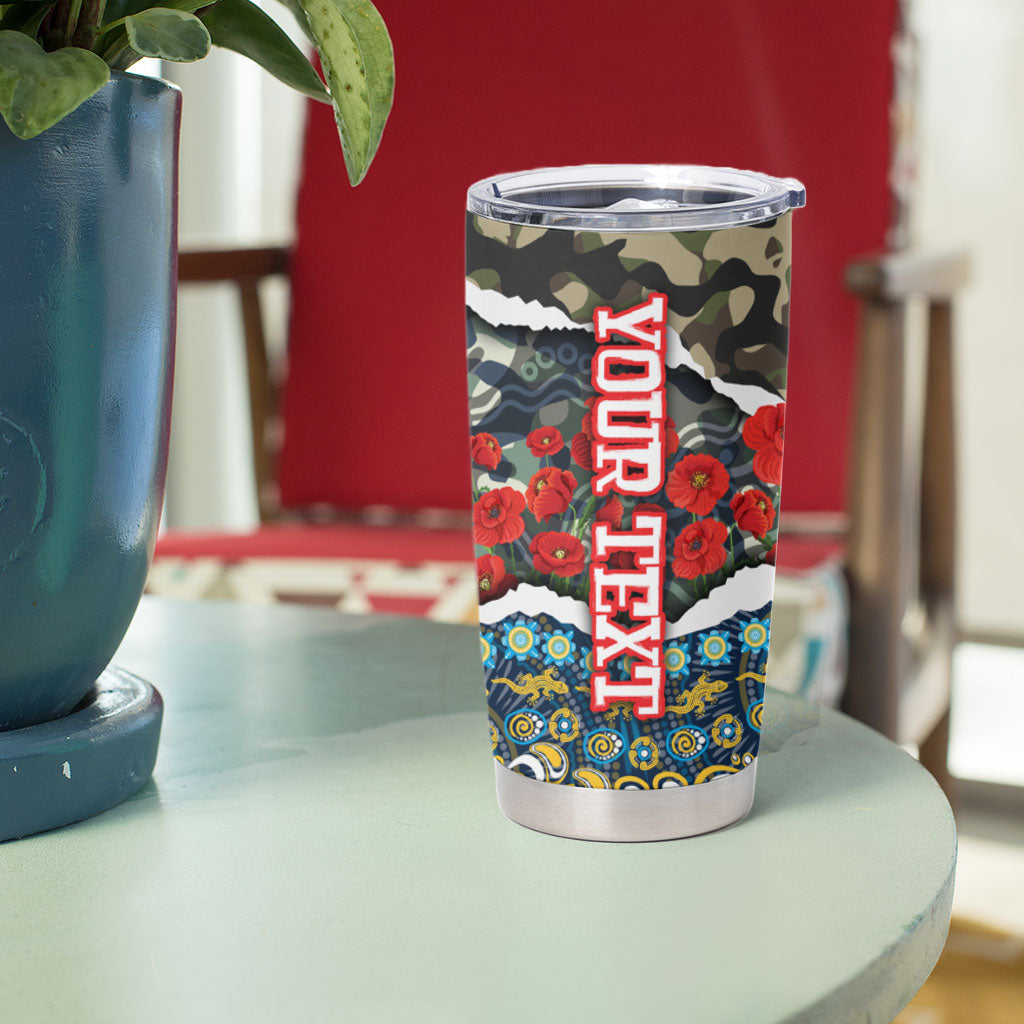 Personalized Gold Coast Titans ANZAC Tumbler Cup Indigenous Camouflage Poppy Memorial Soldier Spartan