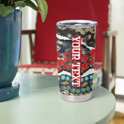 Personalized Gold Coast Titans ANZAC Tumbler Cup Indigenous Camouflage Poppy Memorial Soldier Spartan