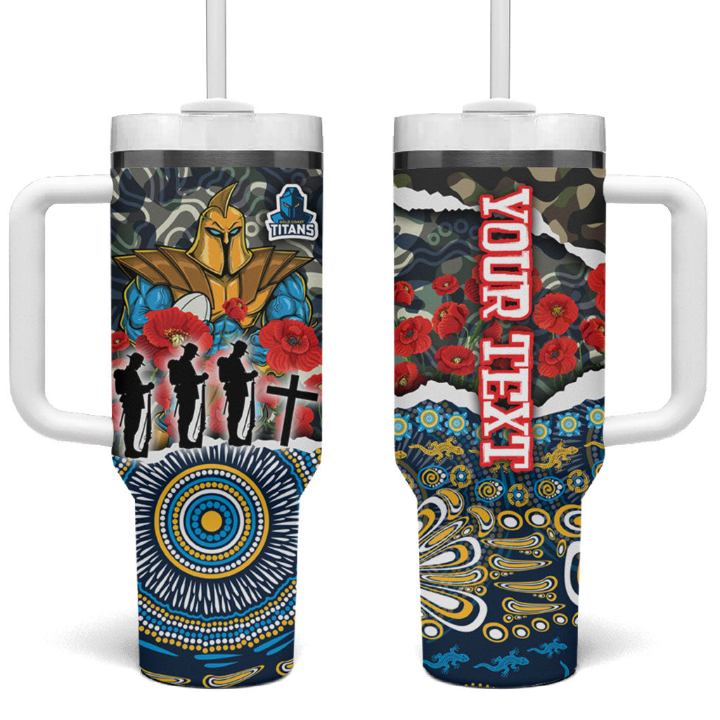 Personalized Gold Coast Titans ANZAC Tumbler With Handle Indigenous Camouflage Poppy Memorial Soldier Spartan