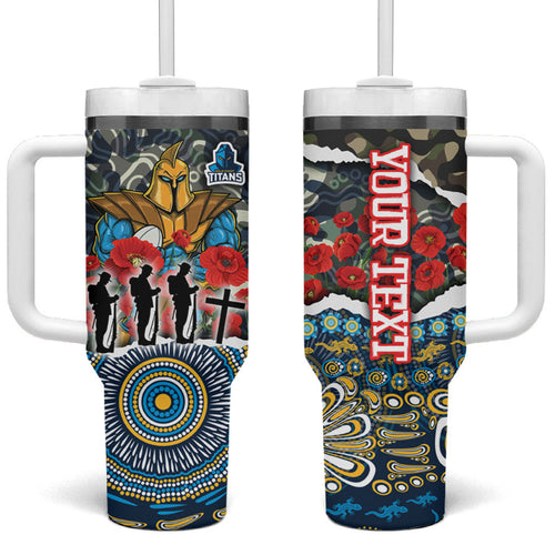Personalized Gold Coast Titans ANZAC Tumbler With Handle Indigenous Camouflage Poppy Memorial Soldier Spartan