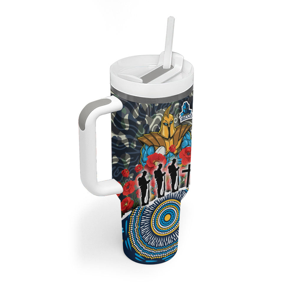 Personalized Gold Coast Titans ANZAC Tumbler With Handle Indigenous Camouflage Poppy Memorial Soldier Spartan