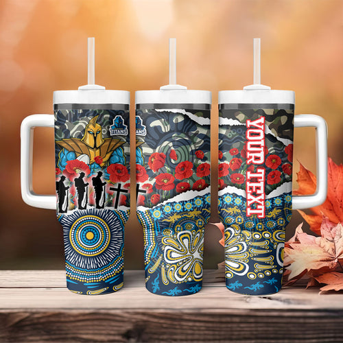 Personalized Gold Coast Titans ANZAC Tumbler With Handle Indigenous Camouflage Poppy Memorial Soldier Spartan