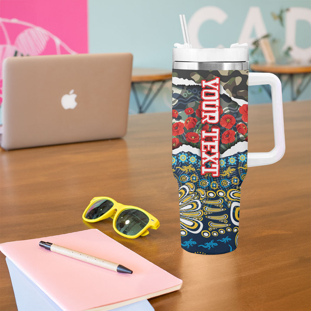 Personalized Gold Coast Titans ANZAC Tumbler With Handle Indigenous Camouflage Poppy Memorial Soldier Spartan