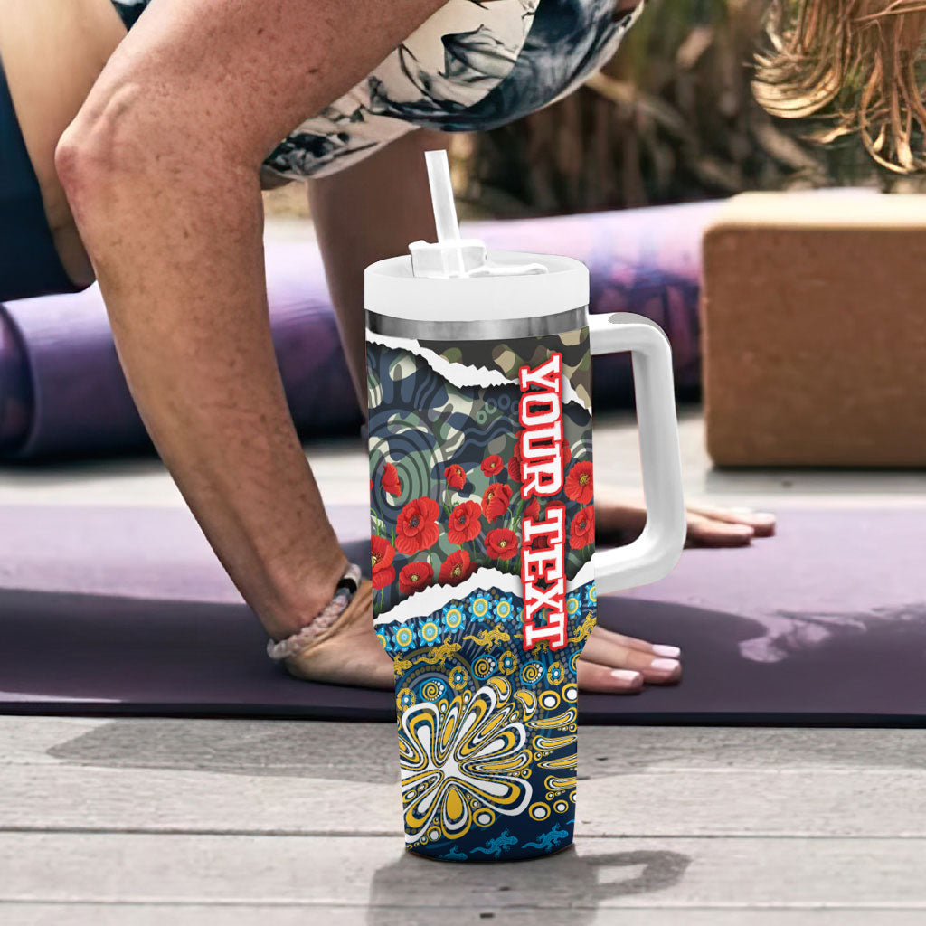 Personalized Gold Coast Titans ANZAC Tumbler With Handle Indigenous Camouflage Poppy Memorial Soldier Spartan