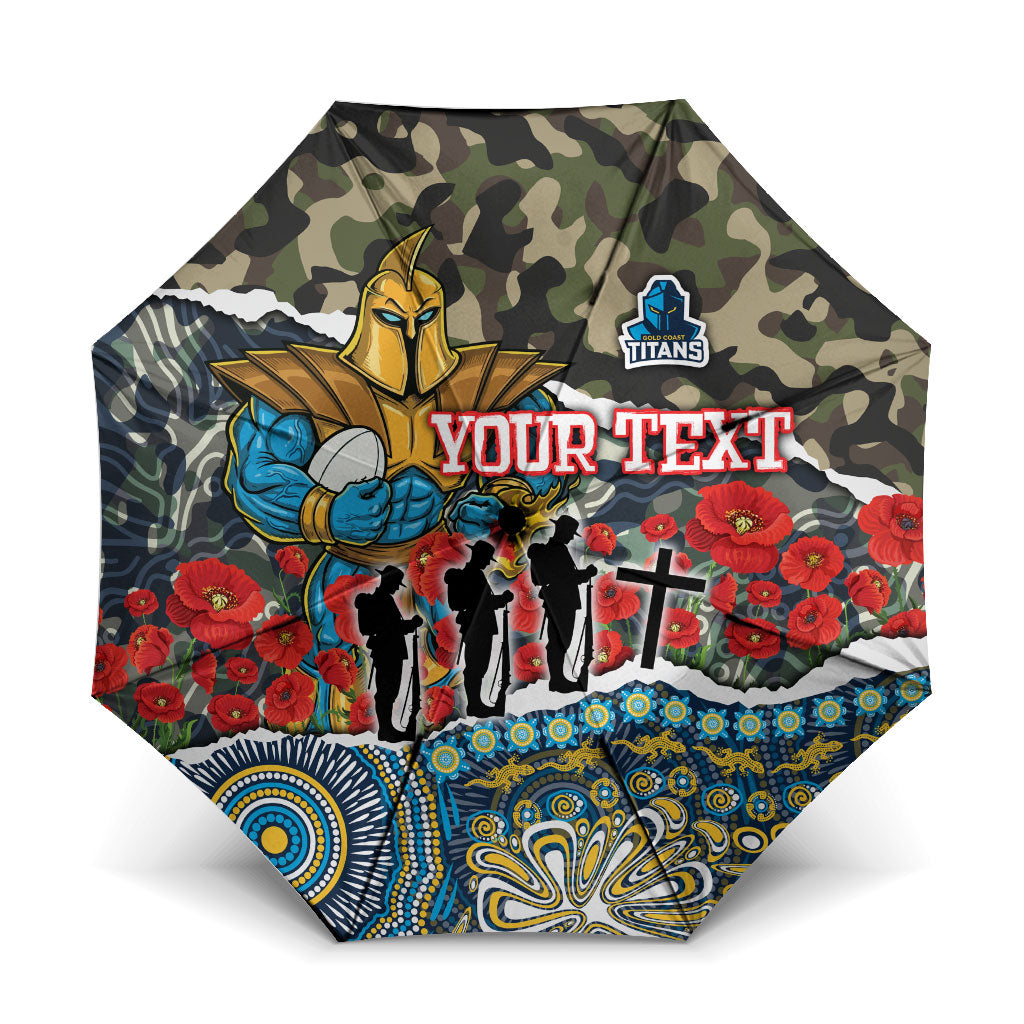 Personalized Gold Coast Titans ANZAC Umbrella Indigenous Camouflage Poppy Memorial Soldier Spartan