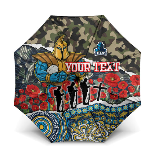Personalized Gold Coast Titans ANZAC Umbrella Indigenous Camouflage Poppy Memorial Soldier Spartan