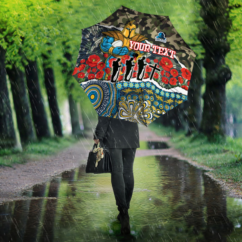 Personalized Gold Coast Titans ANZAC Umbrella Indigenous Camouflage Poppy Memorial Soldier Spartan
