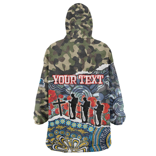 Personalized Gold Coast Titans ANZAC Wearable Blanket Hoodie Indigenous Camouflage Poppy Memorial Soldier Spartan