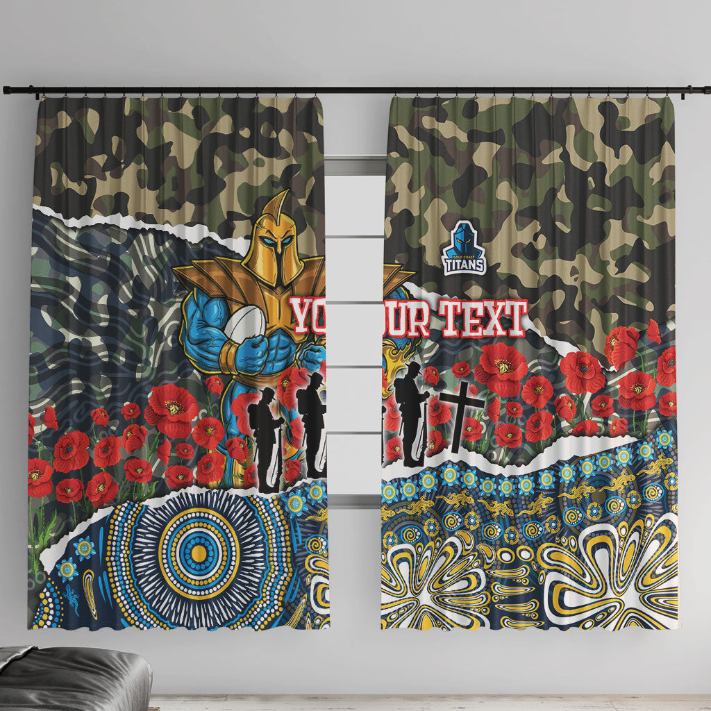 Personalized Gold Coast Titans ANZAC Window Curtain Indigenous Camouflage Poppy Memorial Soldier Spartan