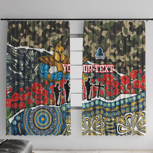 Personalized Gold Coast Titans ANZAC Window Curtain Indigenous Camouflage Poppy Memorial Soldier Spartan