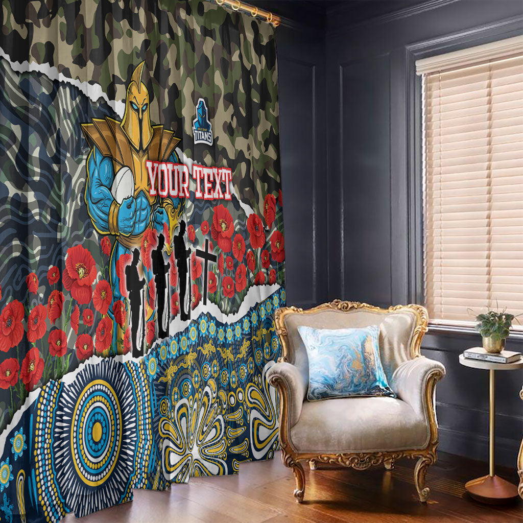 Personalized Gold Coast Titans ANZAC Window Curtain Indigenous Camouflage Poppy Memorial Soldier Spartan