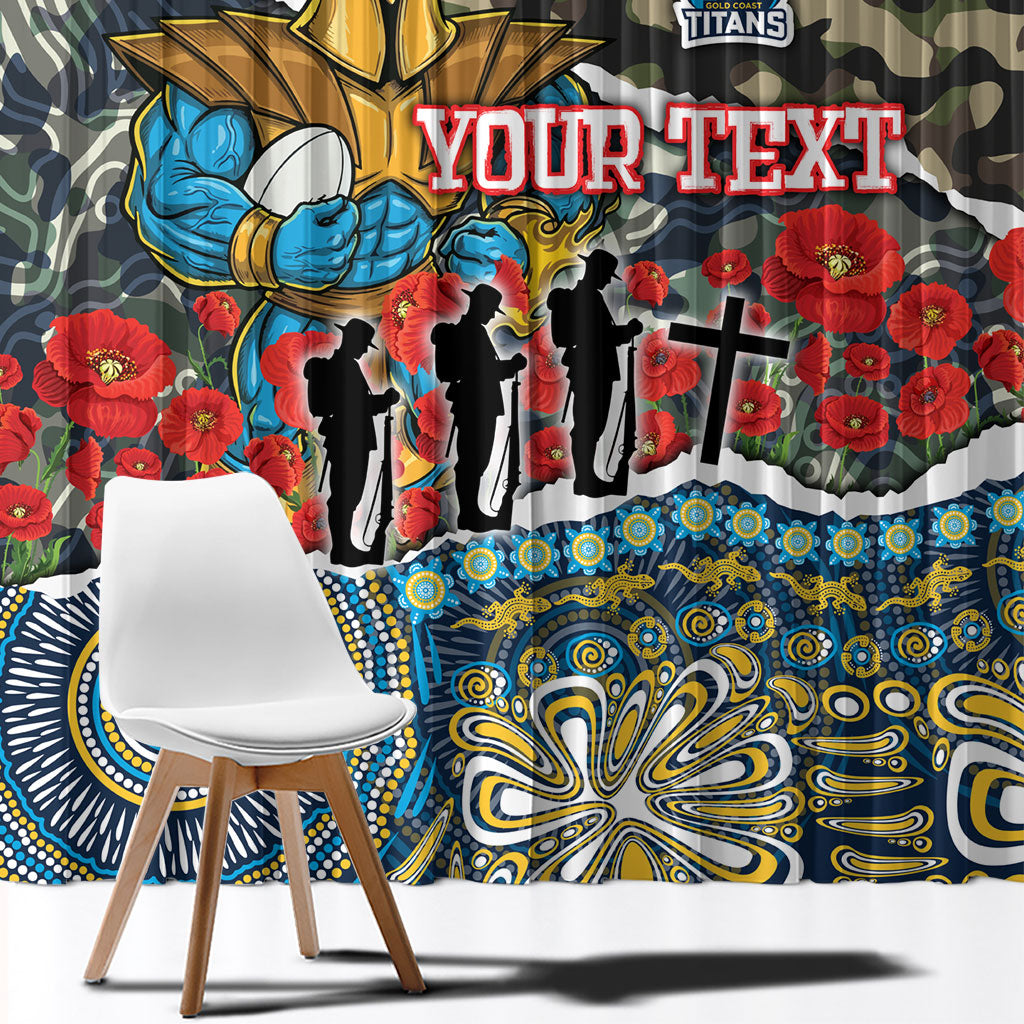 Personalized Gold Coast Titans ANZAC Window Curtain Indigenous Camouflage Poppy Memorial Soldier Spartan