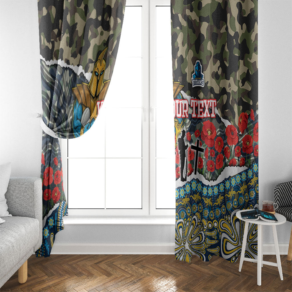 Personalized Gold Coast Titans ANZAC Window Curtain Indigenous Camouflage Poppy Memorial Soldier Spartan