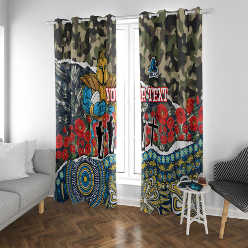 Personalized Gold Coast Titans ANZAC Window Curtain Indigenous Camouflage Poppy Memorial Soldier Spartan