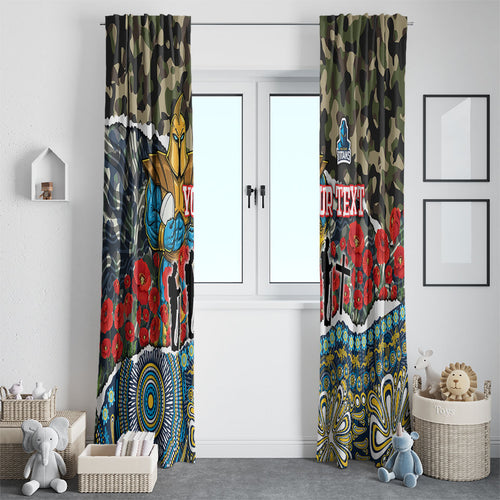 Personalized Gold Coast Titans ANZAC Window Curtain Indigenous Camouflage Poppy Memorial Soldier Spartan