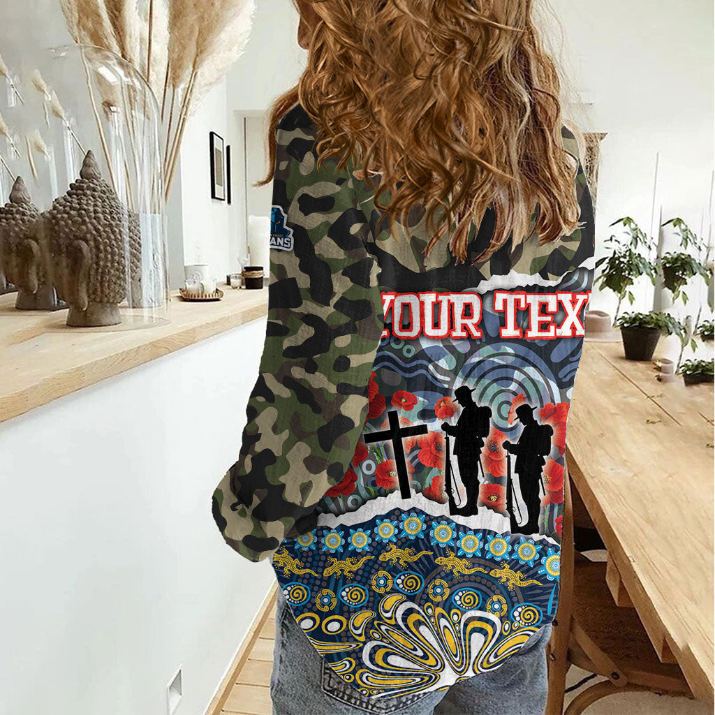 Personalized Gold Coast Titans ANZAC Women Casual Shirt Indigenous Camouflage Poppy Memorial Soldier Spartan