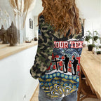 Personalized Gold Coast Titans ANZAC Women Casual Shirt Indigenous Camouflage Poppy Memorial Soldier Spartan