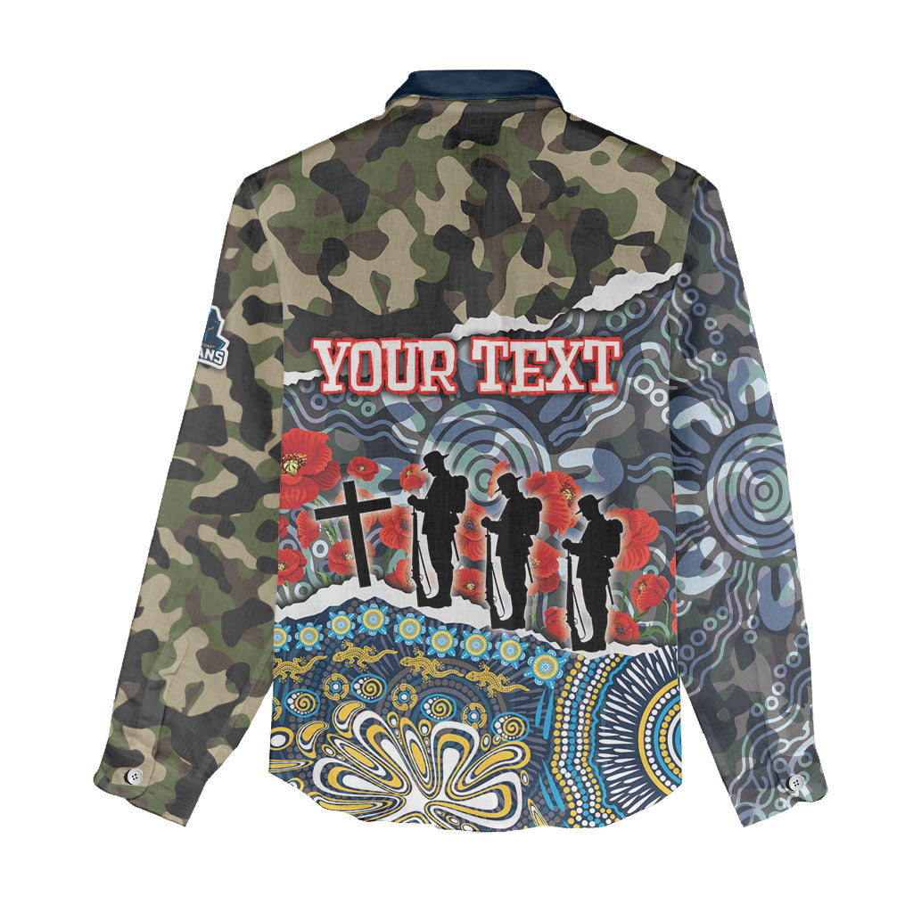 Personalized Gold Coast Titans ANZAC Women Casual Shirt Indigenous Camouflage Poppy Memorial Soldier Spartan